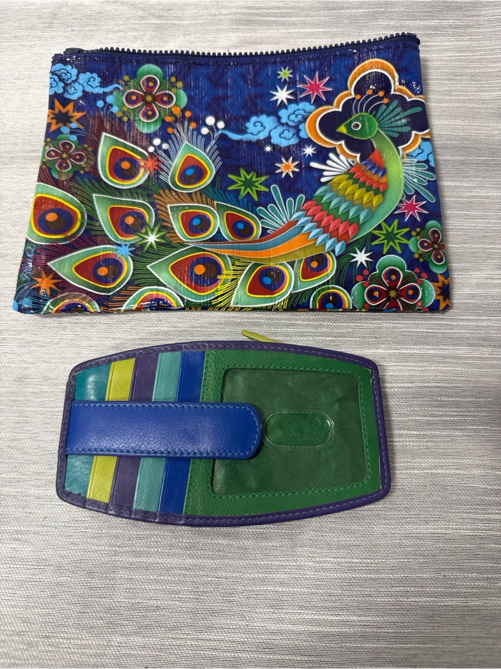 Peacock Print Zip Pouch and lli New York Card Holder bundle - Multicolor
